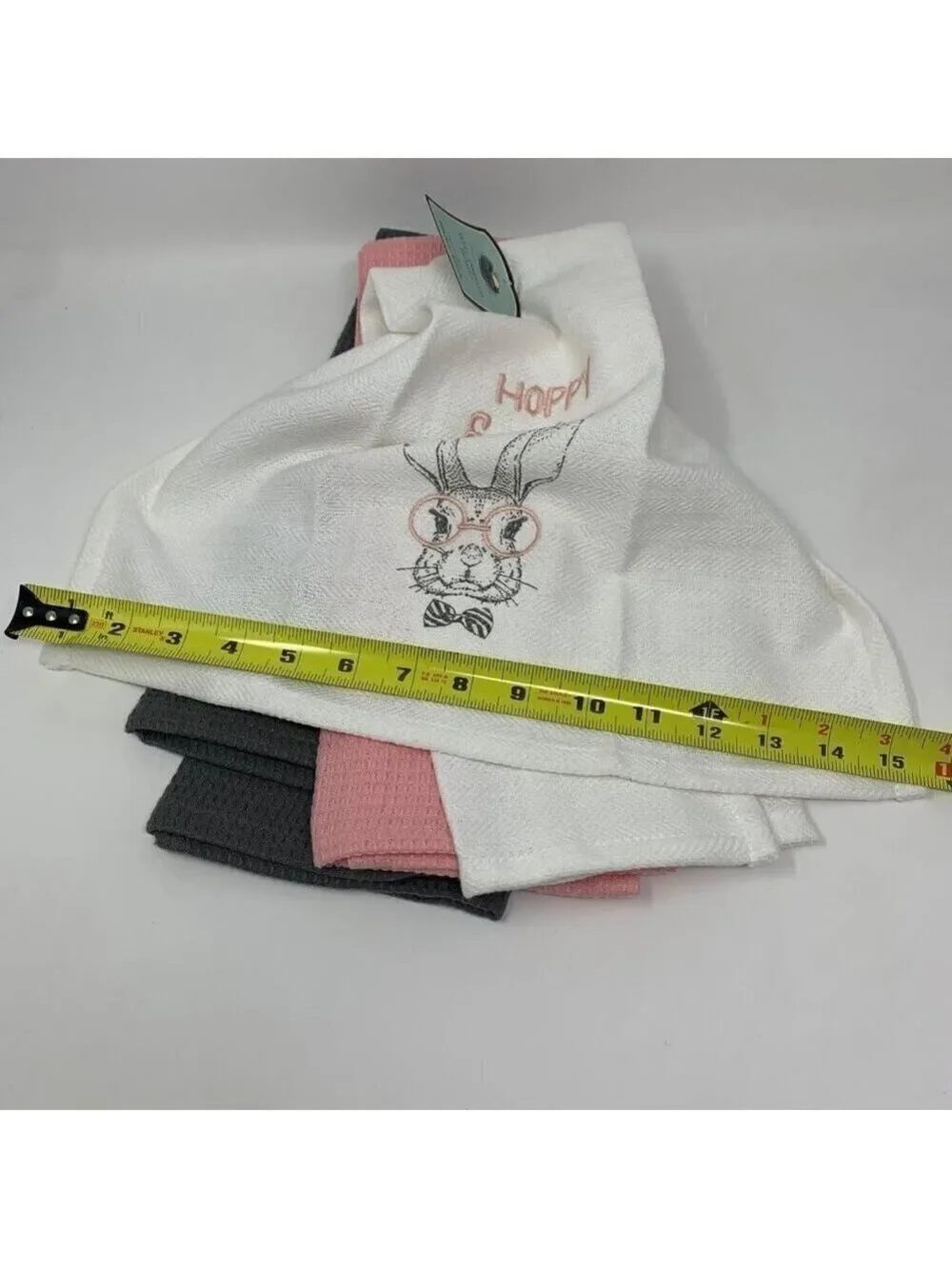 Farmhouse Easter Kitchen Towels Spring Holiday Bunny Rabbit Home Decor Pink Gray
